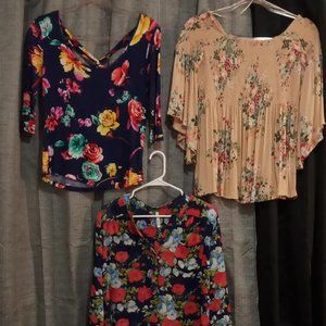 Set of 3 Bohemian Charming Floral Blouses